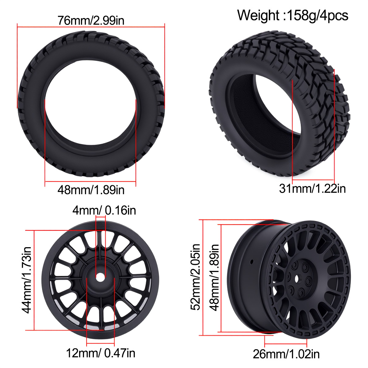 1.9inch 75*31mm Rubber Plastic - Tamiya Model Rc Car recensie en prijs